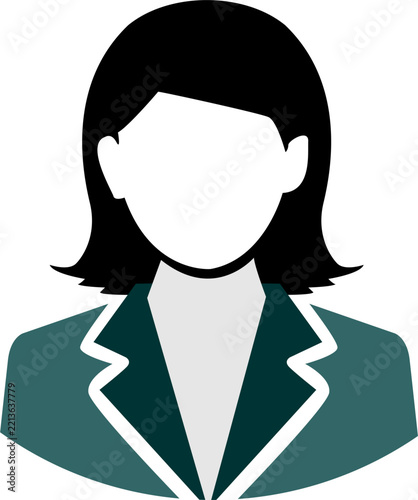 Vector illustration of a faceless businesswoman in a dark green formal blazer suit, ideal for corporate profile placeholders, employee directory graphics, resume templates, and professional user avata