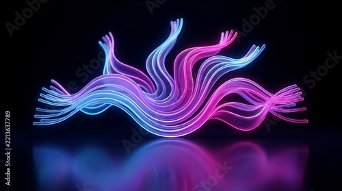 neon light art of people dancing together in pink and blue hues