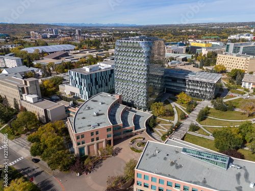 Aerial view of the University of Calgary campus in Calgary, Alberta.