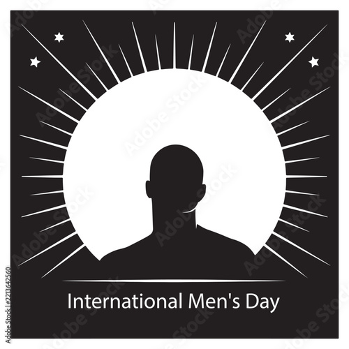 International Men’s Day Silhouette Poster – Male Portrait with Radiant Celebration Background