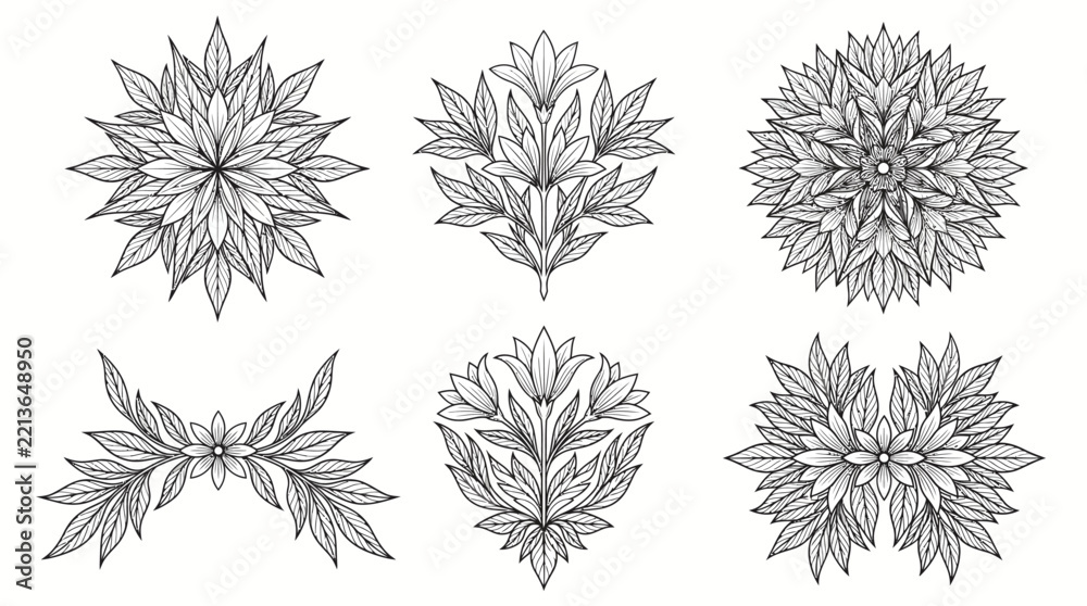 Obraz premium Abstract intricate black line art floral patterns