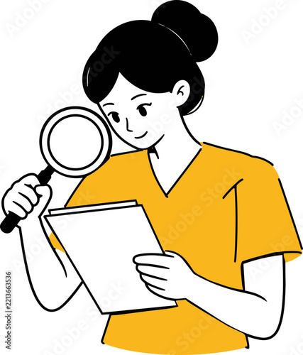 Woman Reviewing Business Document Illustration