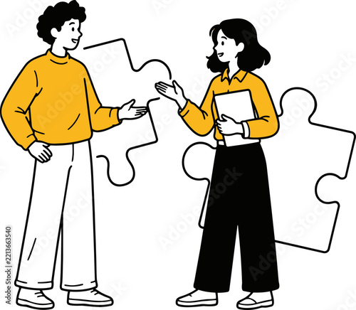 Business Team Collaboration Puzzle Illustration