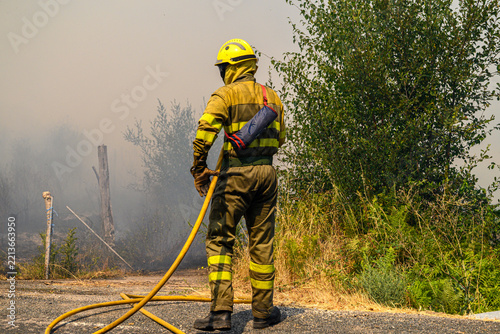 Fireman fighting a forest fire The Concept of emergency response and danger
