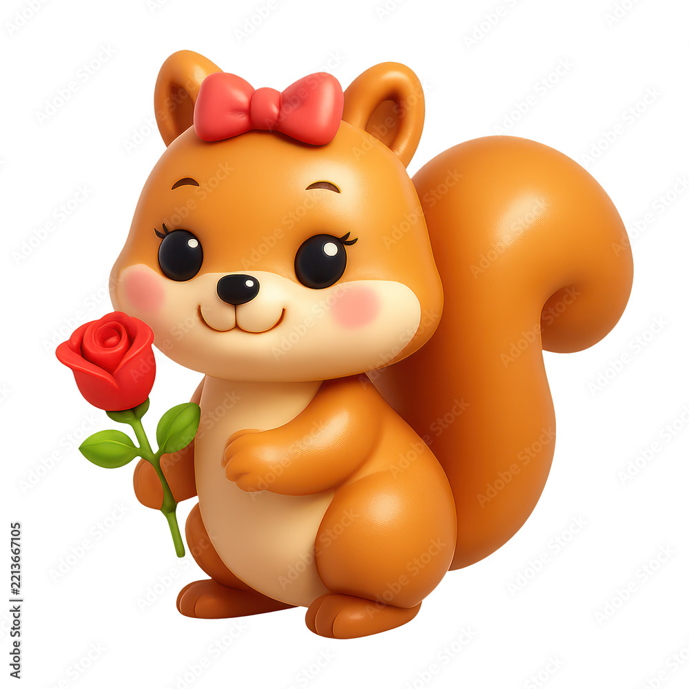 Fototapeta premium PNG Cute squirrel holding red rose