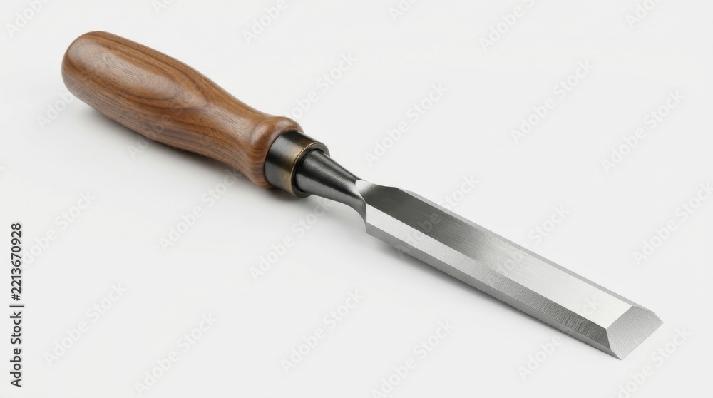 Obraz premium Steel wood chisel with a wooden handle isolated on a white background