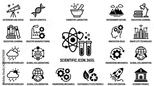 Science and Technology Icons Set: Innovation, Research, Education, and Industry