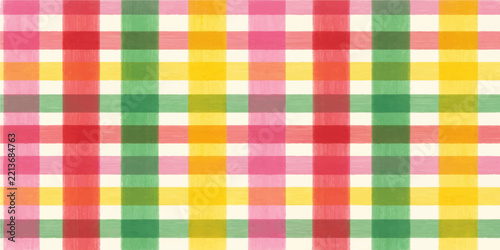 Seamless Colorful Plaid Fabric Texture Background with Pastel Checkered Gingham Pattern for Tablecloth, Textile, Wallpaper, Picnic and Decorative Design