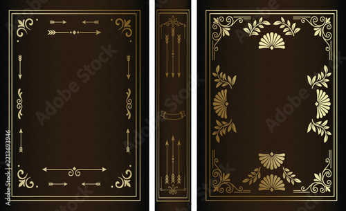Classic brown book cover design with gold arrows and elegant foliage frames.