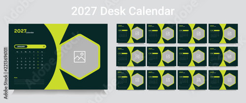 Customizable trendy desk calendar 2027 template, corporate desk calendar schedule 2027 monthly 12-page planner layout, Modern 2027 Desk Calendar Template