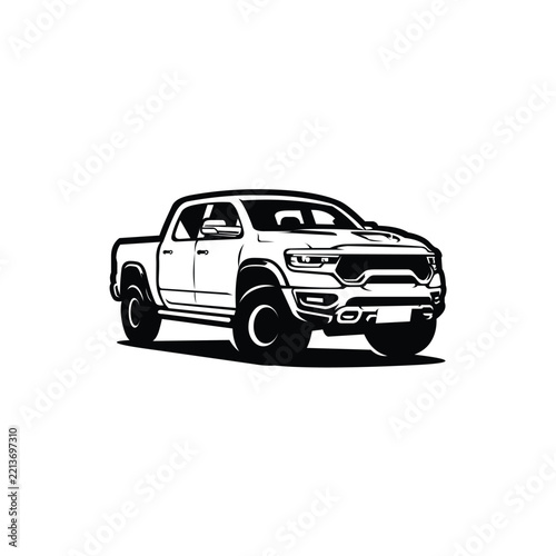 Premium pickup truck double cabin vector illustration isolated
