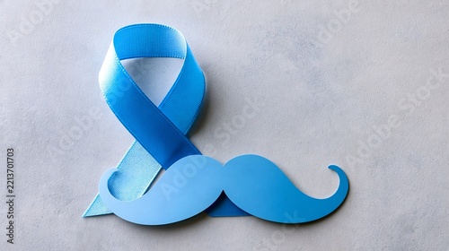 Blue awareness ribbon shaped like a mustache, flat design