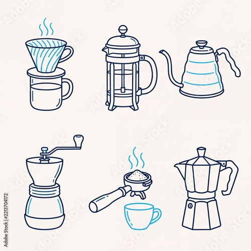 Hand Drawn Collection of Manual Coffee Brewing Equipment Doodles
