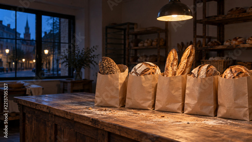 Paper Bags of Surplus Bread Ready for Food Rescue Pickup