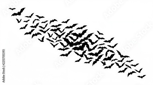 Flying Bats Swarm Silhouette Vector Illustration Isolated on White Background for Halloween Graphic Design Projects