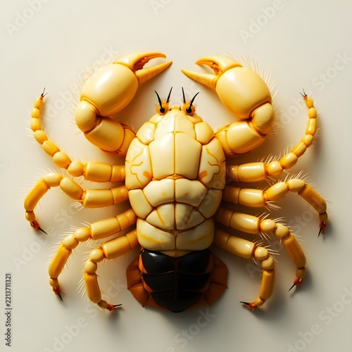 portrait of a fantasy cream yellow spider creature isolated on black background, fine art alien concept.