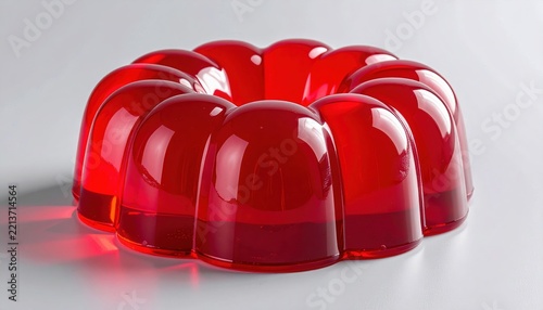 Glossy red gelatin dessert mold isolated on light gray