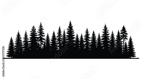 Christmas Black and white forest silhouette vector for nature-themed greeting cards, posters, or social media vector