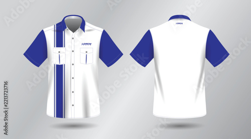background blue short sleeve work shirt for engineering mechanic motor sport and technician