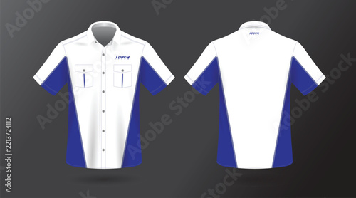 background blue short sleeve work shirt for engineering mechanic motor sport and technician