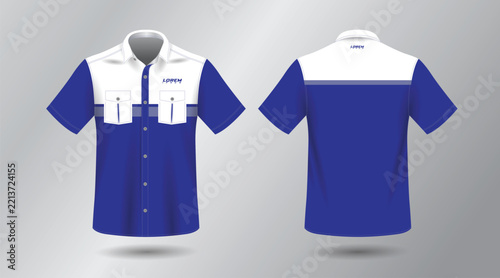 background blue short sleeve work shirt for engineering mechanic motor sport and technician