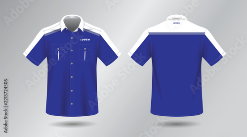 background blue short sleeve work shirt for engineering mechanic motor sport and technician