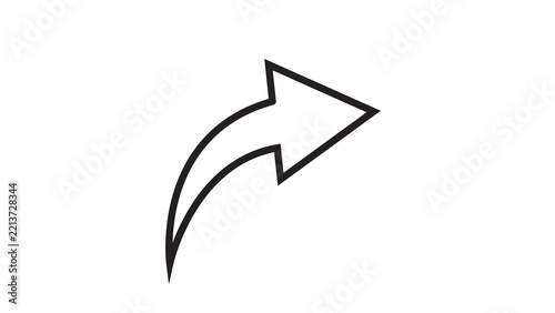 Elegant curved black outline share arrow pointing right and upward on clean white background.