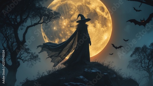Mysterious Witch Full Moon Halloween