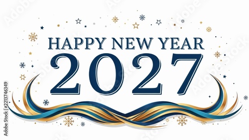Happy New Year 2027 celebration graphic with festive confetti and decorative elements