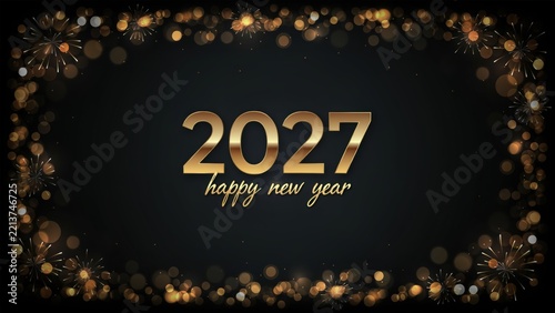 2027 new year celebration graphic with golden decorative frame and transparent background