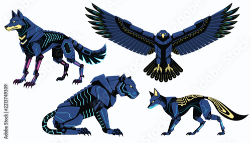 Obraz na plátně Horse and Rider Fantasy Vector Illustration with Mythical Animal Elements, Winge