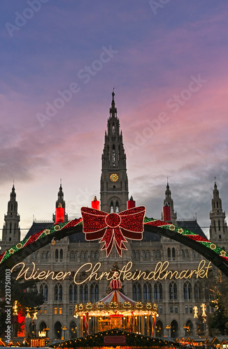 The Festive Wiener Christkindlmarkt at Rathausplatz in Vienna, Austria