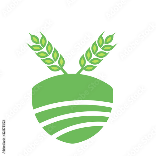 Green wheat stalks on shield icon