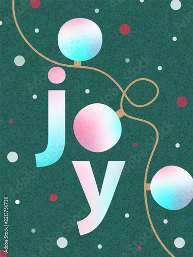 Merry Christmas and greeting card. Modern beautiful Xmas design with typography, gradient, garland, snowflake. Trendy illustration for season banner, poster, cover.