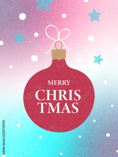 Merry Christmas and greeting card. Modern beautiful Xmas design with typography, gradient, balls, snowflake. Trendy illustration for season banner, poster, cover.