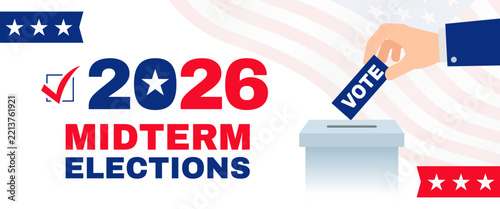 usa midterm elections 2026 voting hand ballot box election vote vector illustration 