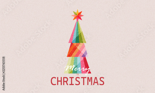 Colorful Christmas banner with rainbow colored stocking, gift box, bauble, and sweets on red background. Perfect for holiday banners, posters, greeting cards, web covers, and promo design templates.