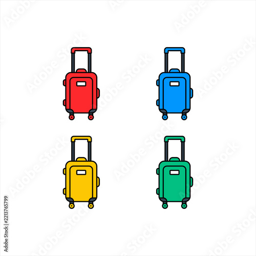 Set of Four Colorful Rolling Suitcases