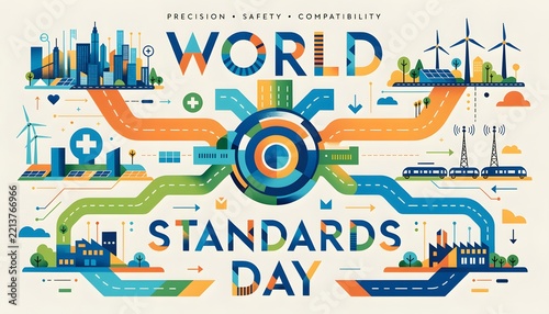 World standards day infographic illustration with city