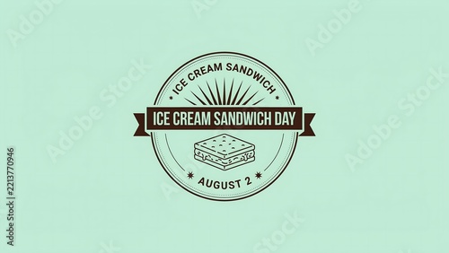 National ice cream sandwich day celebration badge with vintage style typography and sandwich illustration