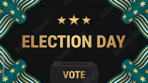 Election day banner with ballot box and stars on dark background