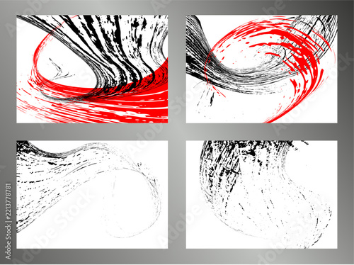 Set of four backgrounds with brushstrokes on a white background