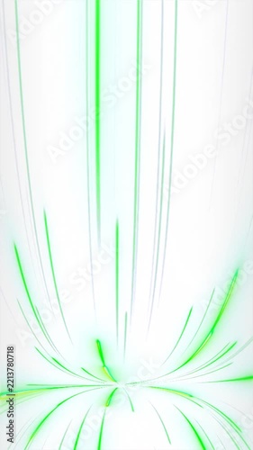 Dynamic bright green energy streaks flowing upward on a white background. Modern high velocity particle zoom effect.
