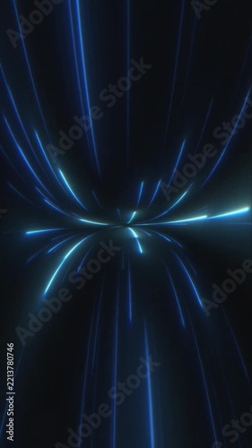 Futuristic speed light lines streaming through dark space. High tech velocity data transmission and cyber portal visual.