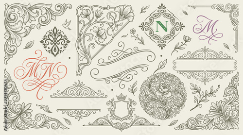 flourish vignette scroll victorian swirl Baroque damask calligraphic ornamental royal