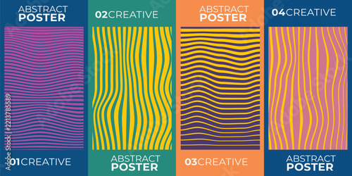 Set of abstract posters with wavy lines