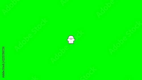 Cute animated ghost waving on a green screen background.
