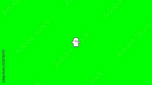 Cute cartoon ghost waving hello on a green screen background.