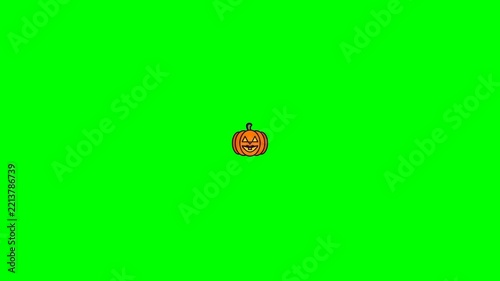 Animated Halloween Jack O Lantern Pumpkin Icon on Green Screen Background.