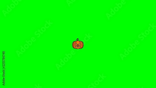 Animated Halloween Jack O Lantern Pumpkin Floating on Green Screen Background.